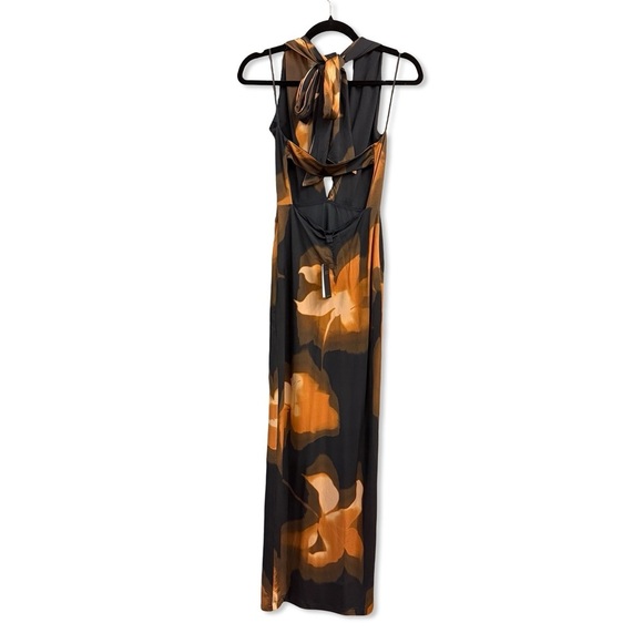 AFRM Genie Dress Noir Blur Black Orange Floral print Maxi halter Revolve XS - Picture 4 of 7